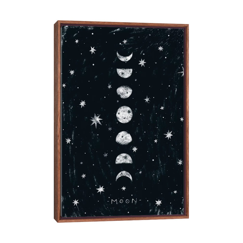 Phases de lune - impression d'art graphique, H 26 po x l 18 po x 1,5 po, Toile avec cadre brun, Pas de tapis