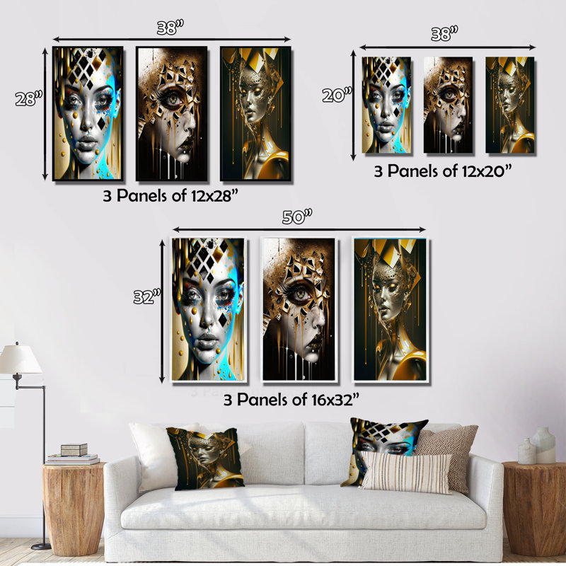 «Shapes Of A Woman's Being», 3 pièces sur toile, Cadre flottant noir, H 20 po x l 36 po