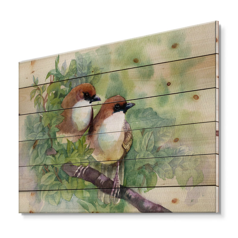Oiseaux du printemps - Impression traditionnelle sur bois de pin naturel, H 30 po x l 40 po x P 0,78 po