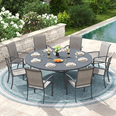 60" Round Outdoor Patio Dining Set For 8 With Stackable PVC-coated polyester Chairs