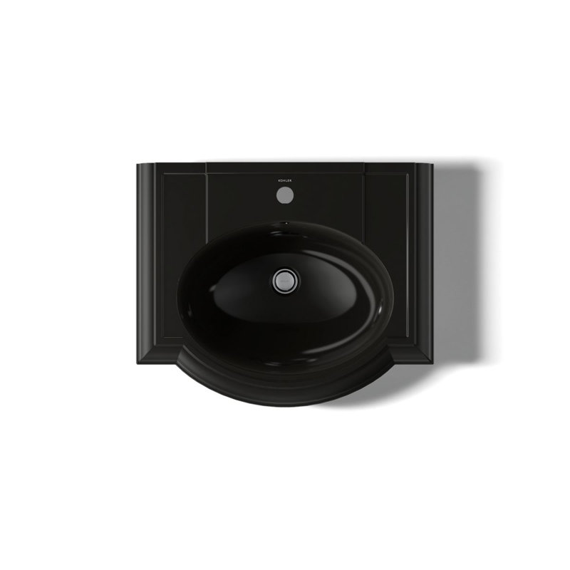 Devonshire Ceramic 25" Pedestal Bathroom Sink with Overflow, Black Black, Single Hole Faucet