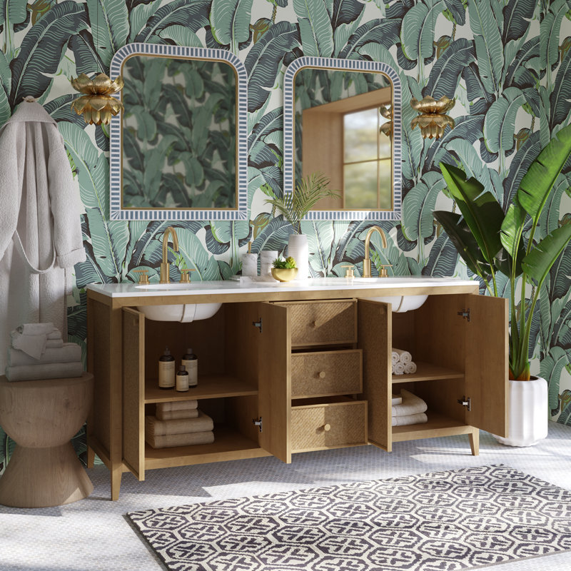 Cara 72" Double Bathroom Vanity in Rattan and Oak