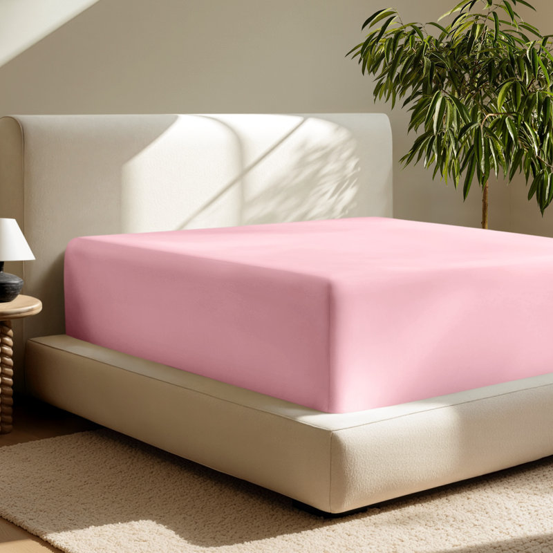 24" Extra Deep Pocket Microfiber Fitted Sheet, Queen Fitted Sheet, Light Pink