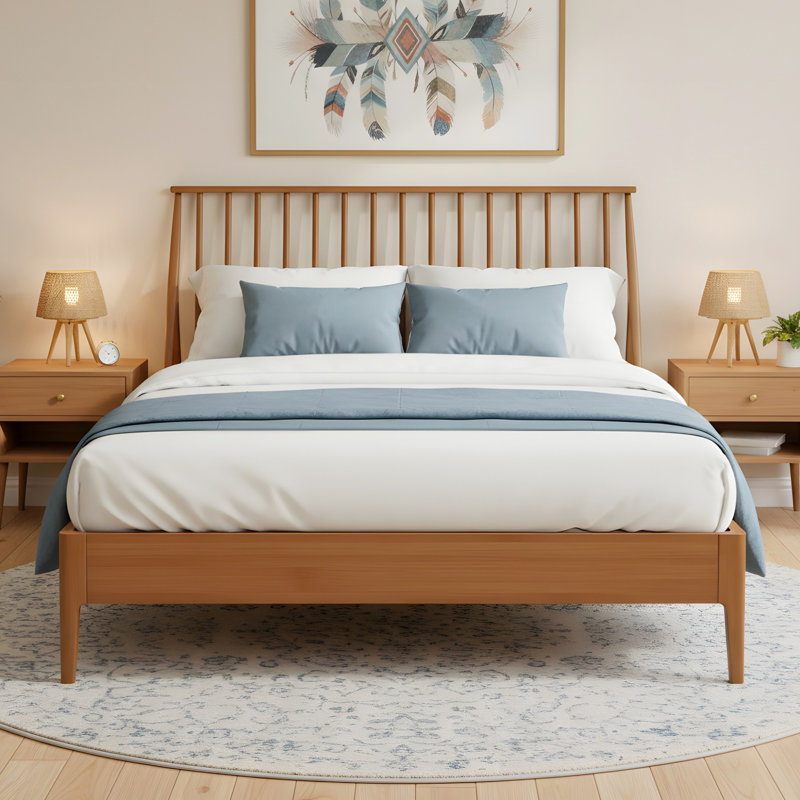 Lit plateforme en bois Mid-Century, Brun, Grand