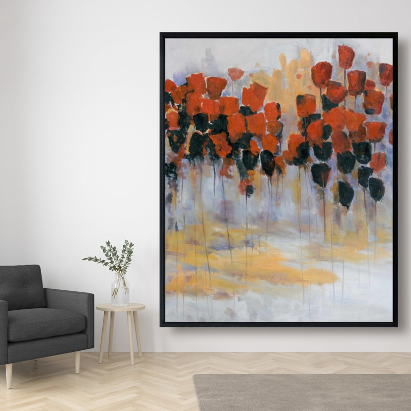 Red Flowers Field Print On Canvas