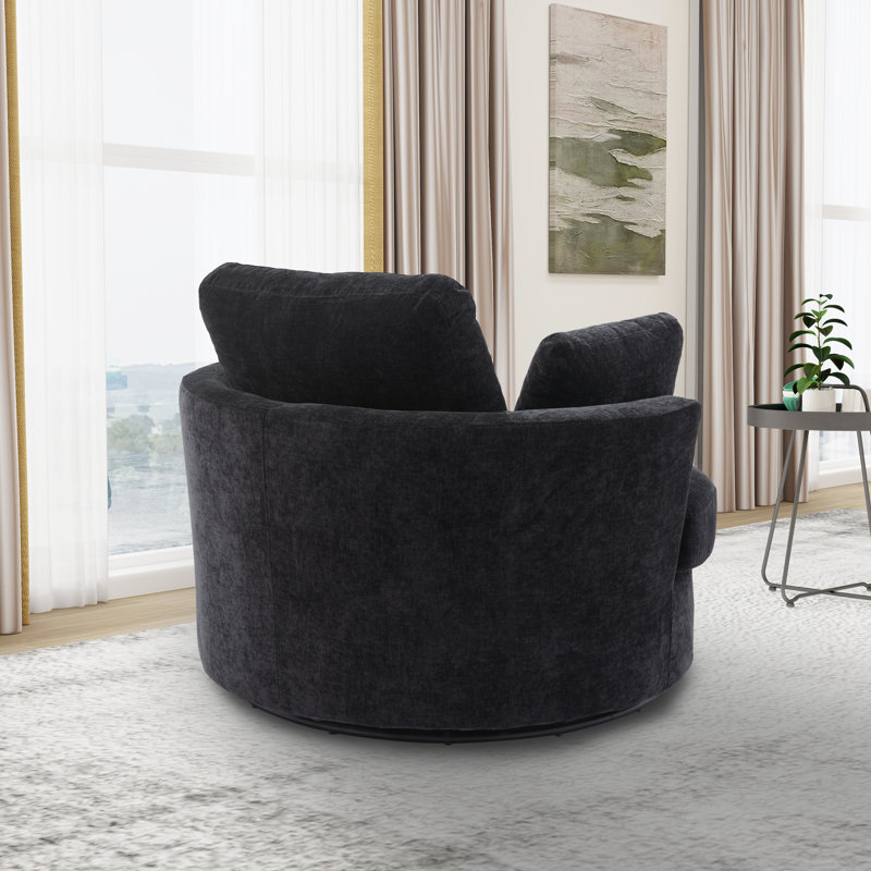 Chemaia Black Polyester Swivel Barrel Chair with Recessed Arms