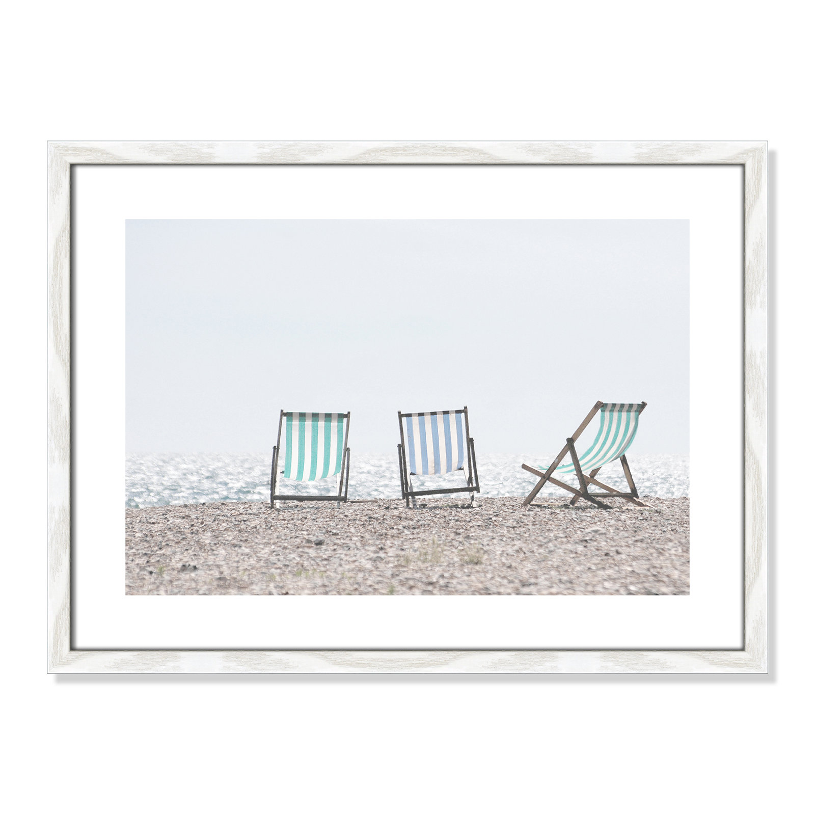 Beach Chairs - Photograph Print, 17" H x 23" W x 0.75" D, White Wood Grain Framed Paper