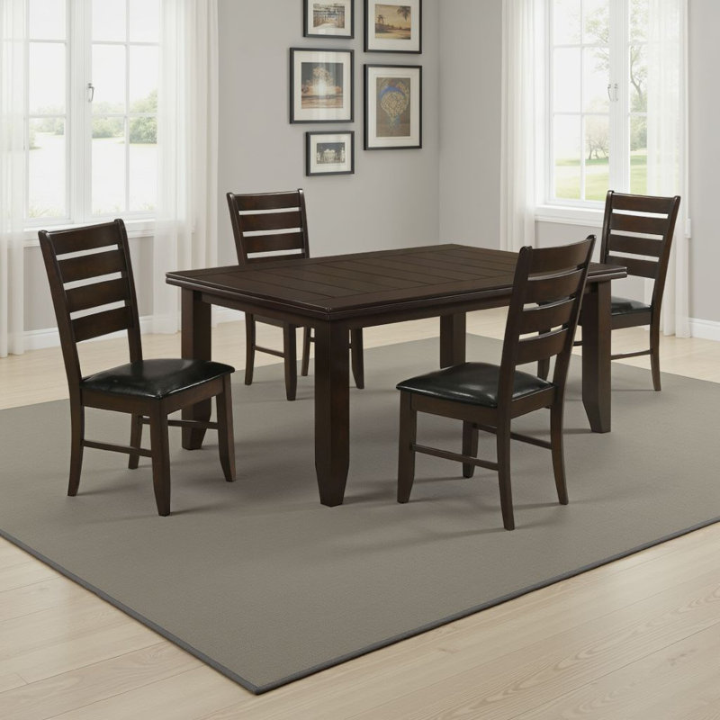 Ensemble de table de salle à manger 5 pièces Diyi et 4 chaises avec sièges gris foncé et dossier échelle, Brun cappuccino