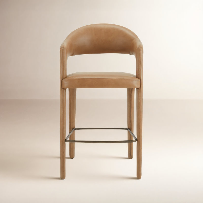 Tabouret rembourré Cathline, Tabouret de bar (siège d'une hauteur de 30,3 po), Cuir véritable brun