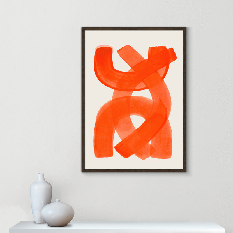 «Orange Strokes Print» par Haniff, L 25,5 po x H 35,5 po, Framed Print, Grain de bois noyer