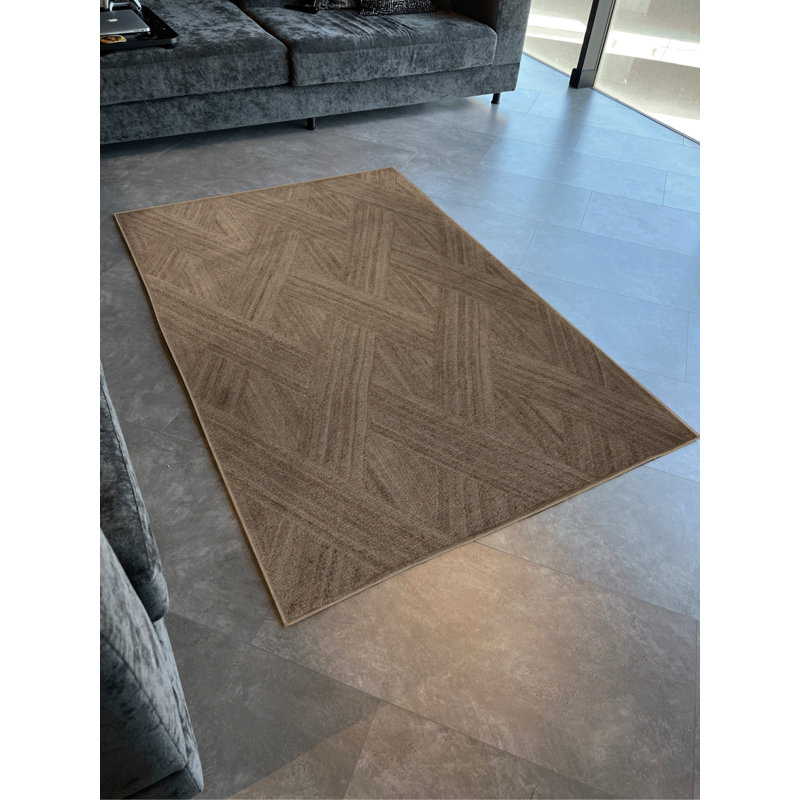 Tapis décoratif moderne à motif géométrique brun et beige à motif géométrique, Rectangle 3 pi 4 po x 6 pi 7 po