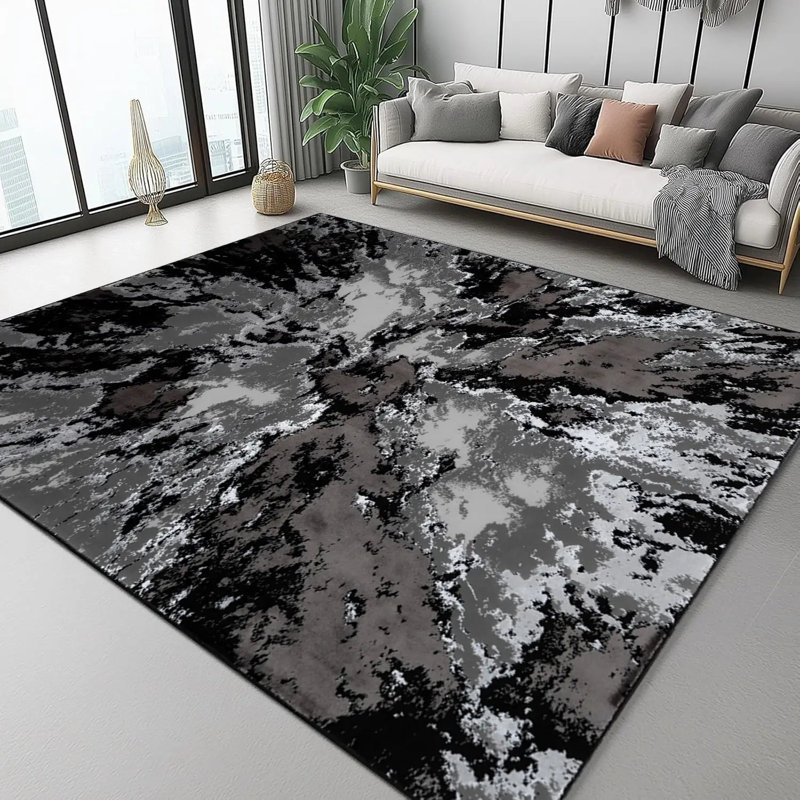 Abstract Area Rug, Black/Grey, Rectangle 120 x 170 cm