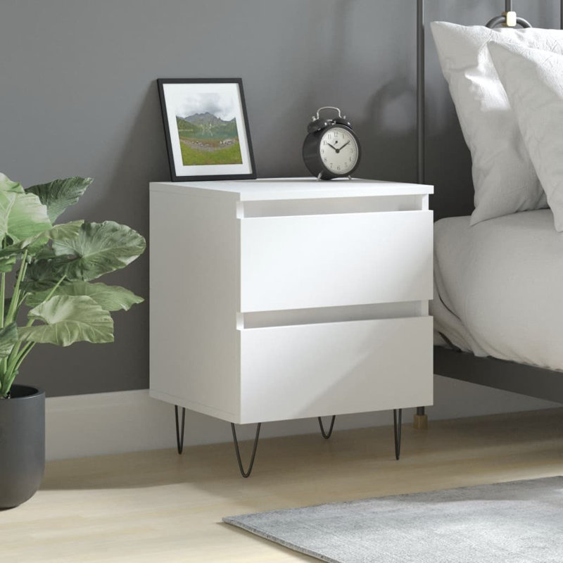 Arreguin 40cm W Iron Bedside Table, White, Individual