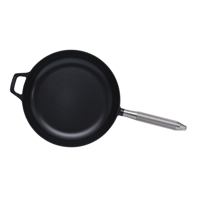 Staub Cast Iron Buster + Punch 11-Inch Frying Pan - Handle, Matte Black/Stainless Steel
