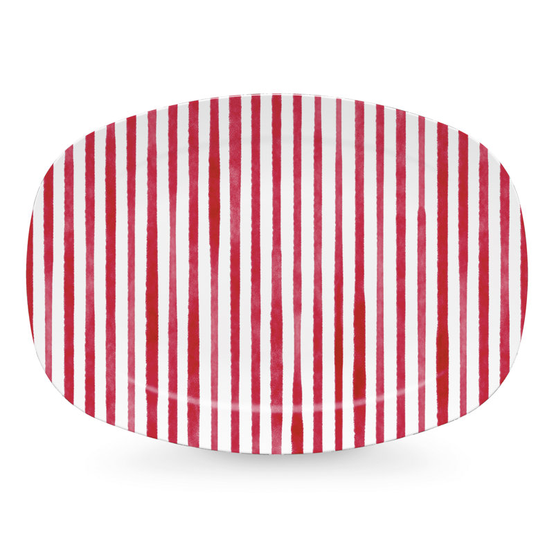 Red and White Striped Melamine Serving Platter