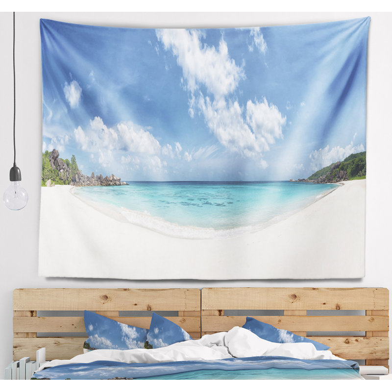 Tapisserie panoramique paysage marin majestueux des Seychelles, H 32 po x l 39 po