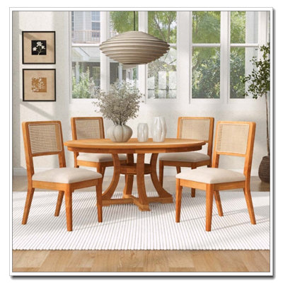 Ensemble de salle à manger rétro 5 pièces avec table ronde extensible et chaises rembourrées