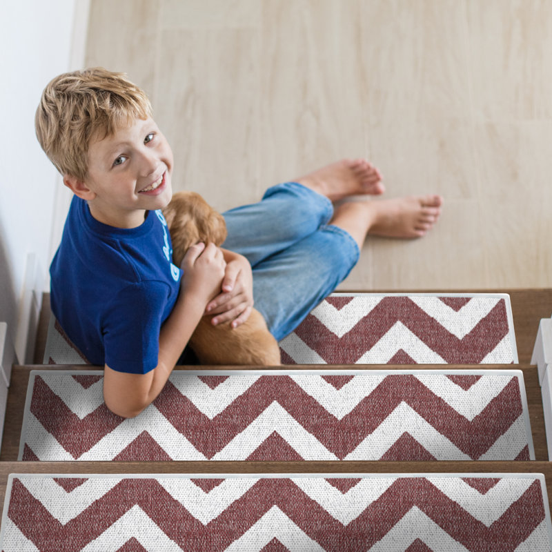 Tapis d'escalier intérieur antidérapant Eshaal, Rouge