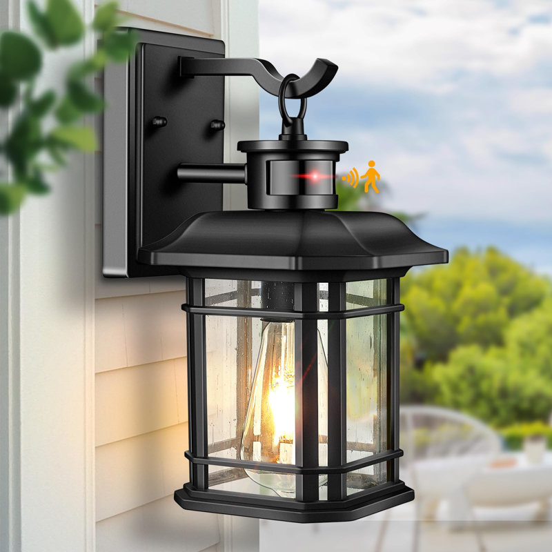 Waterproof Black Outdoor Wall Light with Motion Sensor and Dusk to Dawn, Black