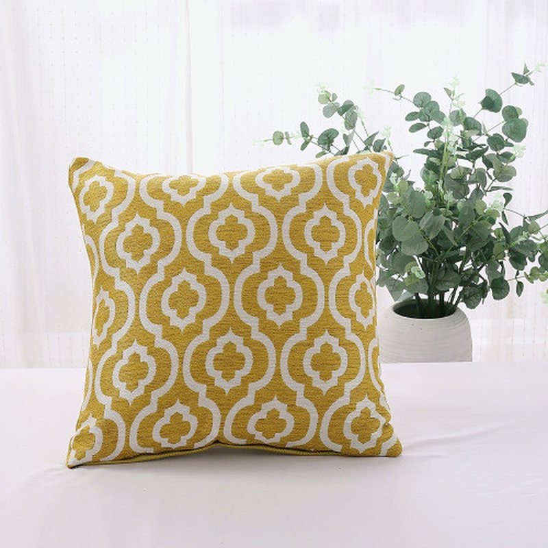 Ensemble de 2 coussins en jacquard treillis, Moutarde