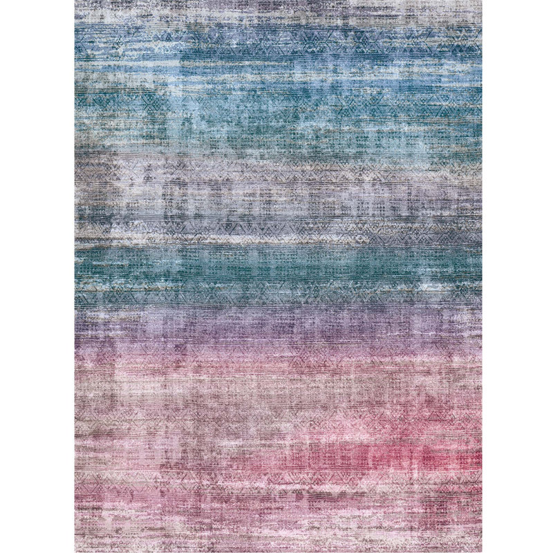Tapis d'intérieur Leyat, Rectangle 6 pi x 9 pi, Ocean/Teal/Cactus/Amber
