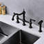 Bridge Dual Handles Kitchen Faucet In Matte Black With Pull-Out Side Spray, 360 Degree Rotatable High Spreading, Rust, Corrosion , Leak Proof, Brass Created Discharge Pipe, Made