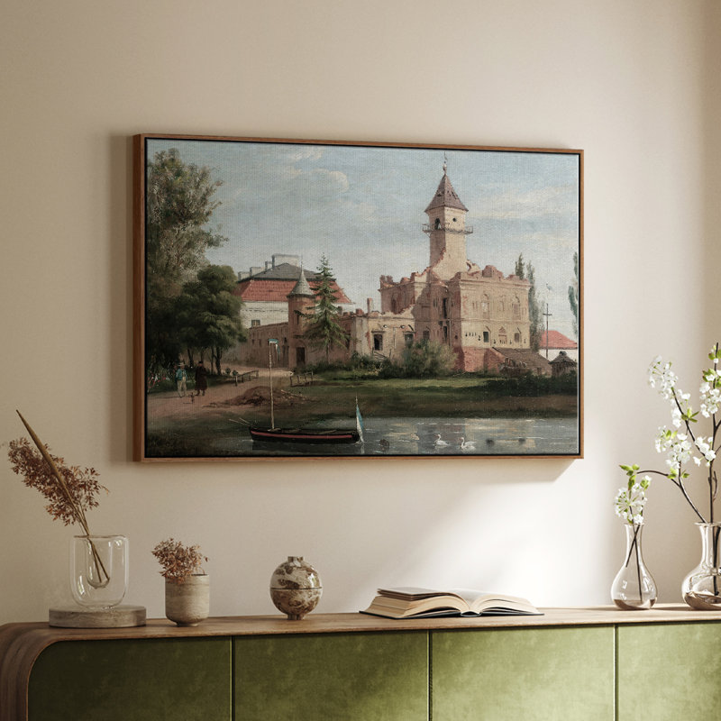 Paysage rétro - CDXLIV, H 17 po x l 25 po x P 2 po, Toile encadrée noyer flottant