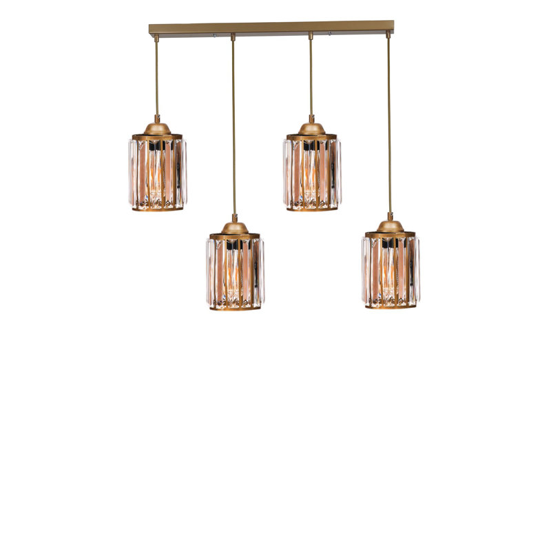 Élégant lustre doré, hauteur réglable, structure en métal avec capuchon en verre, 25,6 po x 2,4 po x 1,2 po | Type de douille: 4 ampoules E27 de 40 W maximum (ampoule non incluse) | Parfait pour la salle à manger, le salon et les entrées, design moderne et élégant