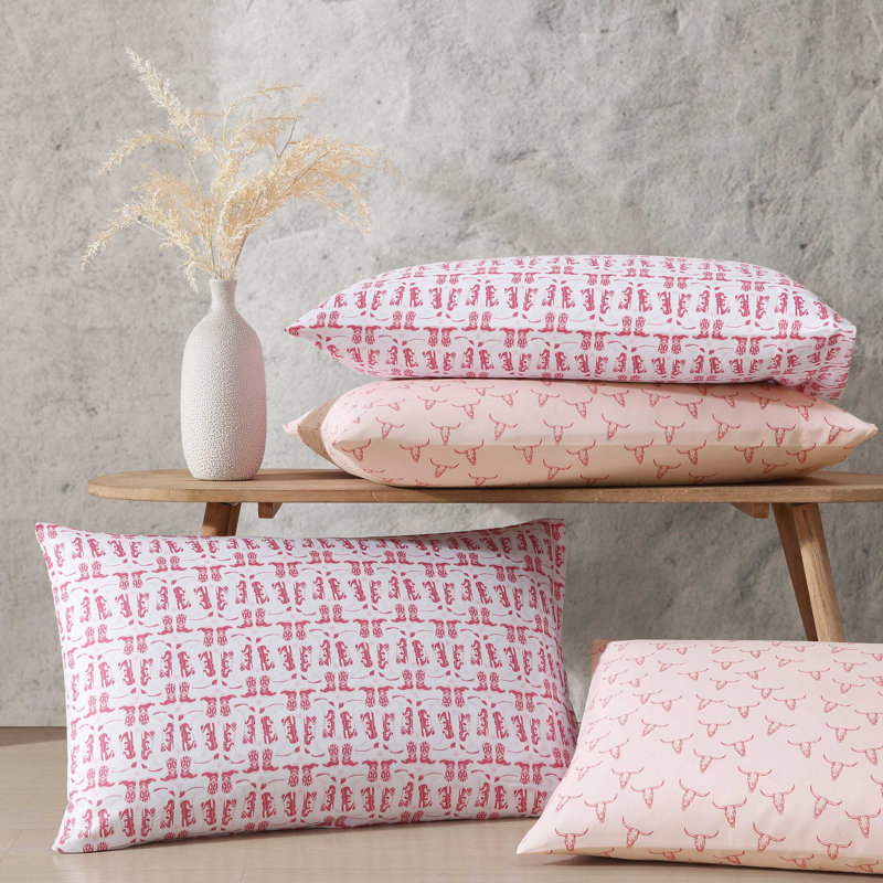 Wrangler Printed Cozy Novelty Sheet Sets, Full Sheet Set with 2 Pillowcases, Steer Skulls Pink