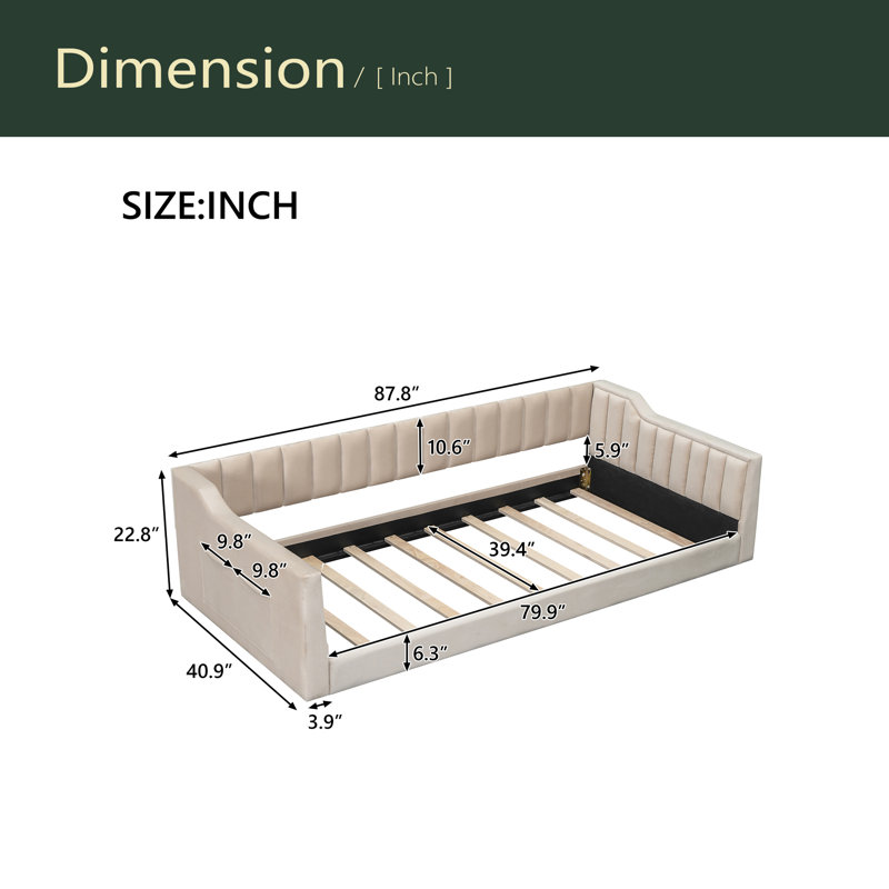 Upholstery Daybed And Side Storage Pocket, Beige, Twin