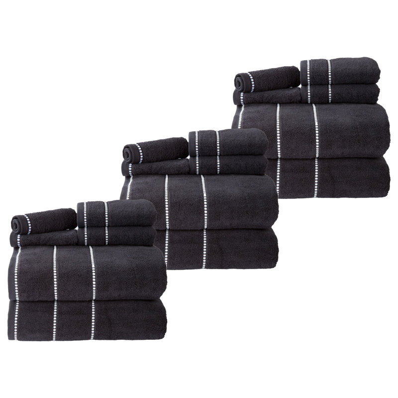 Ensemble de serviettes 18 pièces Lavish Home - Accessoires de salle de bain en coton absorbant avec 6 serviettes de bain, 6 serviettes à main et 6 débarbouillettes - Serviettes à séchage rapide