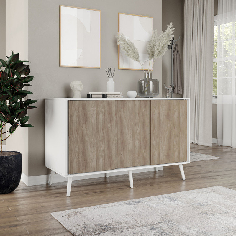 Rectangle Accent Cabinet, Oak/White/White Wood