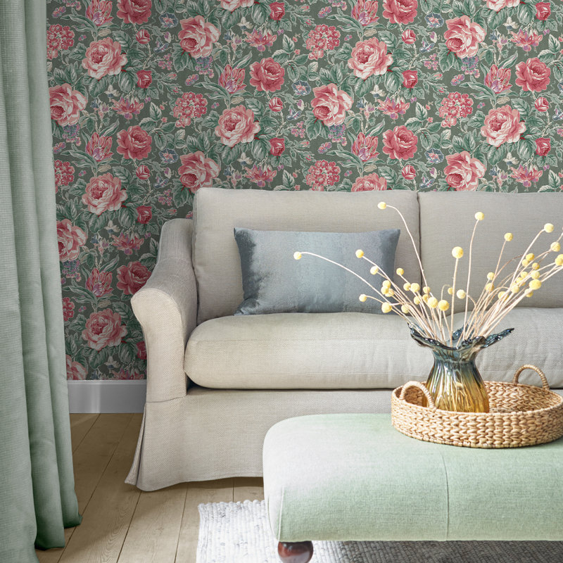 Laura Ashley Wild Roses Fern Green Wallpaper, Green