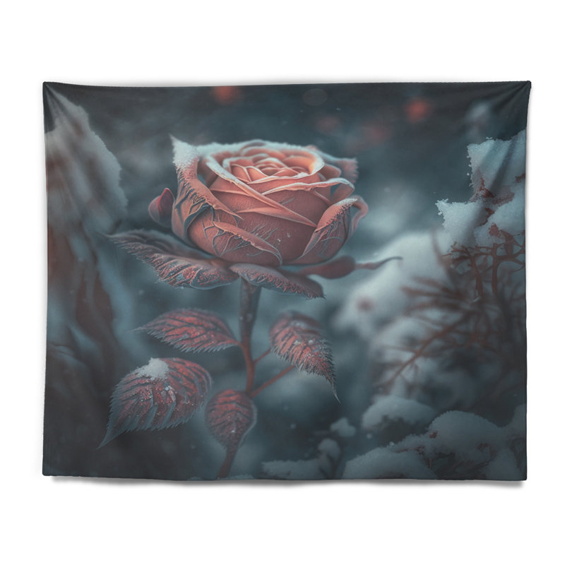 Polyester avec fleurs roses roses en tapisserie d'hiver avec punaises, H 32 po x l 39 po