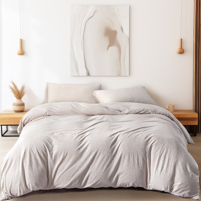 HOME BEDDING Jersey Cotton Duvet Cover Set, Beige, California King Duvet Cover + 2 King Shams