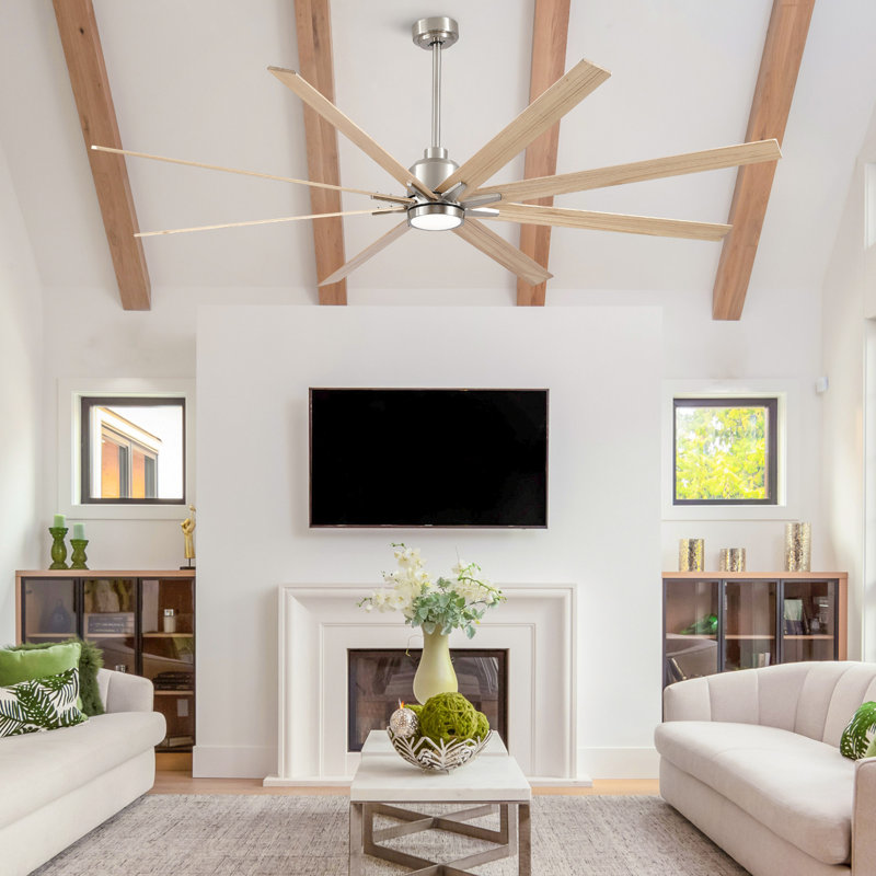 84" Lowe Profile Ceiling Fan with Light, Brushed Nickel, Natural