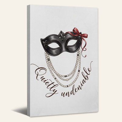 Black Masquerade Mask With Red Ribbon And Pearls Canvas Wall Art
