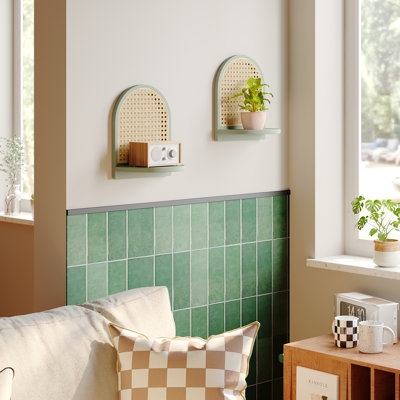 Ensemble de 2 tablettes en rotin de 7 po avec décorations en osier, petite tablette flottante murale Boho pour exposer des figurines de plantes, mini tablettes
