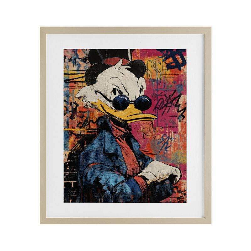 Caricature de style pop riche imprimée sous verre, design par Svetlana Aleynikova, H 21 po x l 17 po, Cadre de récolte en pin