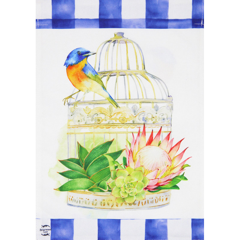 Birdcage Spring Burlap Garden Flag
