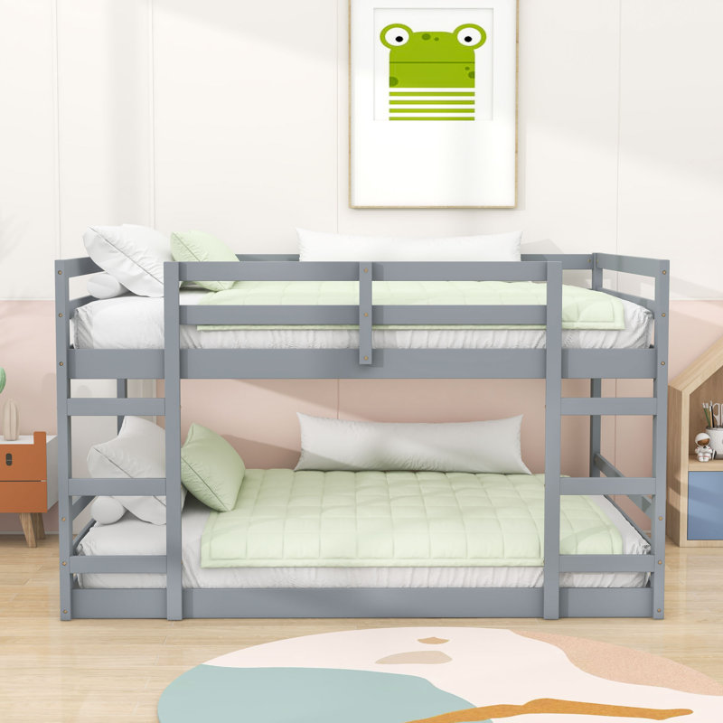 Emirhan Wooden Bunk Bed, Gray, Full Over Full