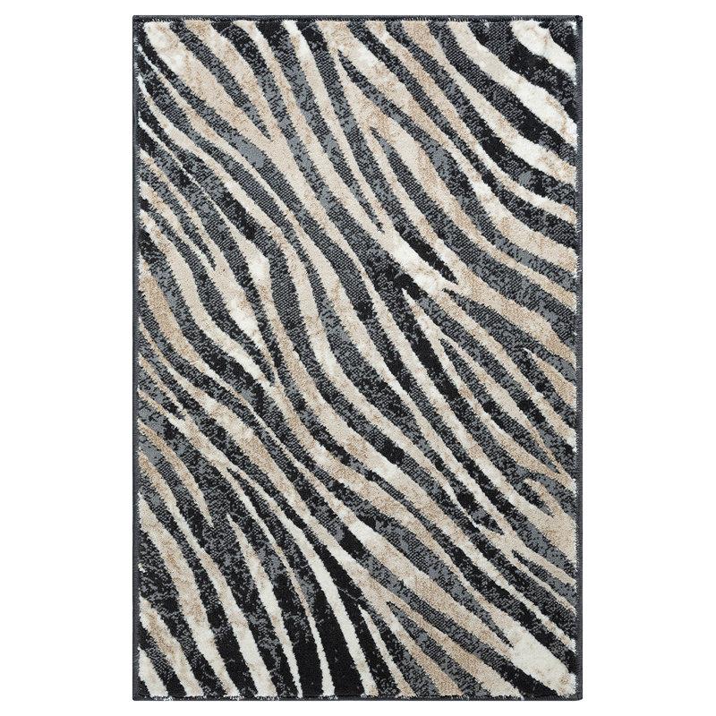 Abani Rugs TER160A Beige Black Diagonal Zebra Pattern Area Rug, Rectangle 2' x 3'