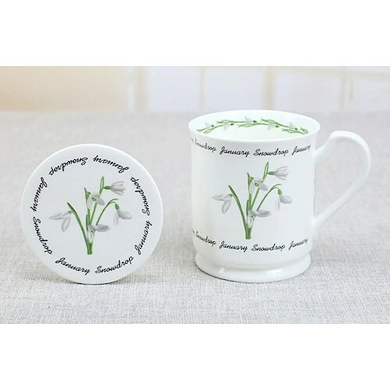 Bone China Coffee Mug, January-Snowdrop