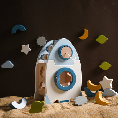 5-in-1 Wooden Rocket Activity Cube for Toddlers