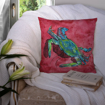 Crab Indoor/Outdoor Pink/Green Throw Pillow