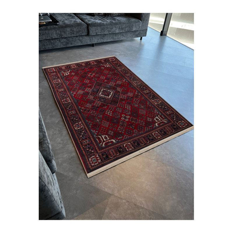 Tapis décoratif rétro bourgogne traditionnel lavable à la machine, Rectangle 3 pi 3 po x 4 pi 11 po