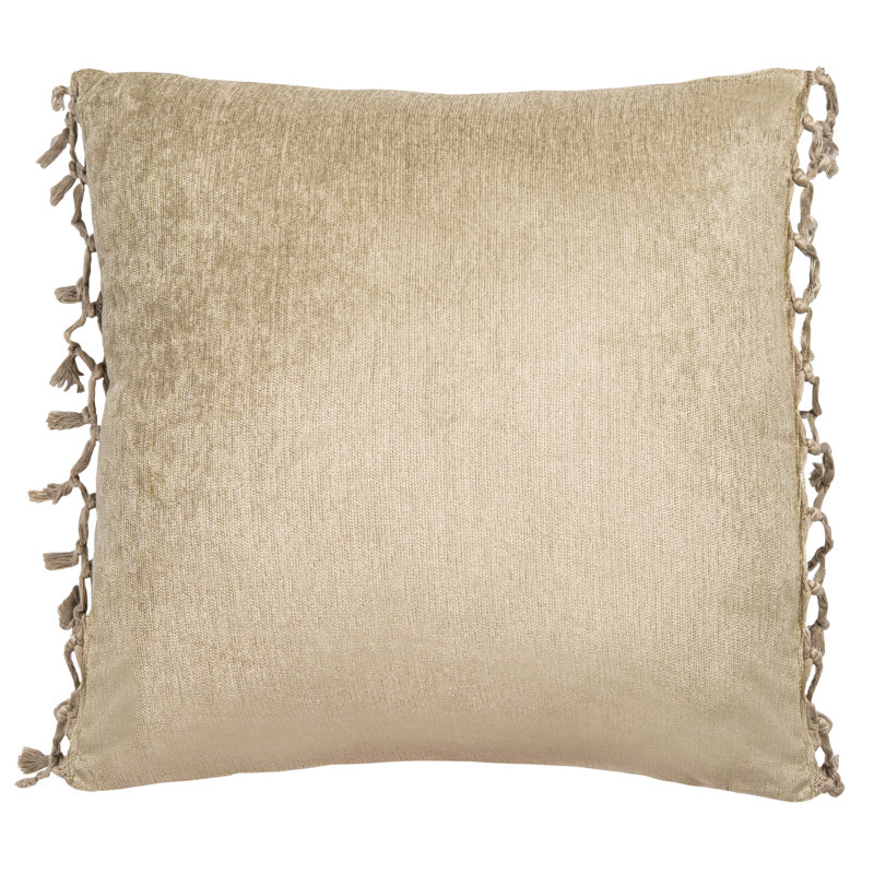 Dandria Light Green Cotton Chenille Square Pillow with Fringe Tassels