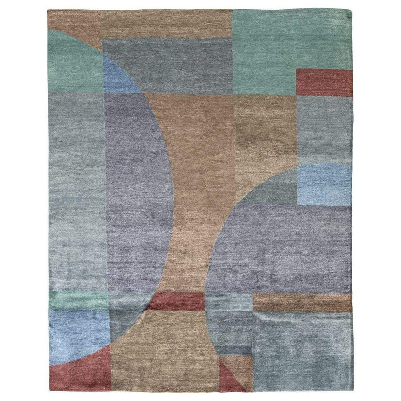 Delmonico Silk Abstract Area Rug in Blue/Brown/Natural/Purple, Rectangle 2' x 3'