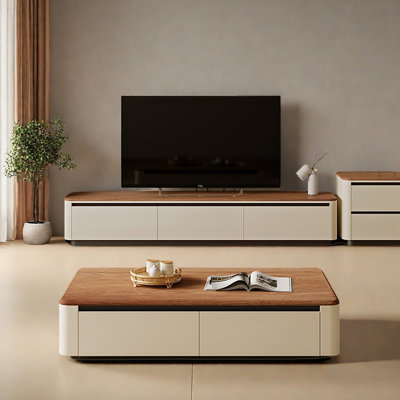 Retro Walnut Wood Coffee Table and TV Stand Set