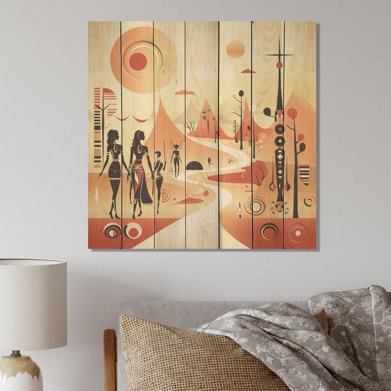 Beige African San Bushmen Odyssey I - Meercat On Wood Print, 15" H x 15" W